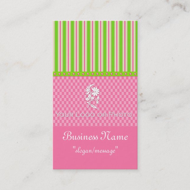Green & Pink Girly Boutique Chic Business Cards (Front)
