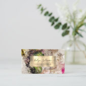 Green Pink Glitter Watercolor Business Card (Standing Front)