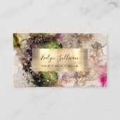 Green Pink Glitter Watercolor Business Card (Front)