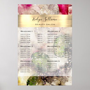 Green Pink glitter watercolor Price List Poster
