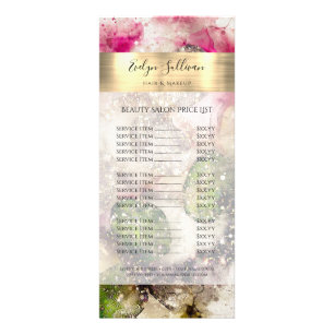 Green pink glitter watercolor Price List Rack Card