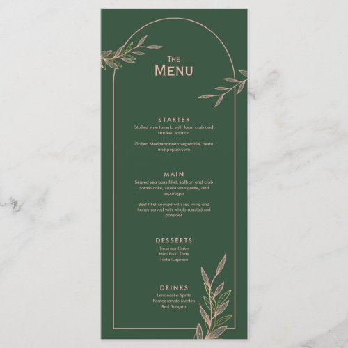 Green Pink Gold Leaf Wedding Event Menu Card 1