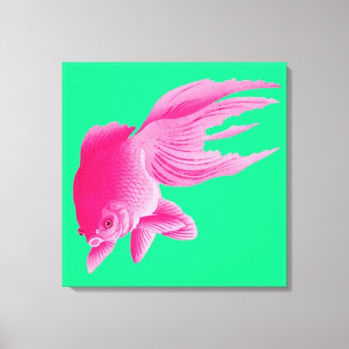 Green Pink Goldfish Large Modern Pop Canvas Print