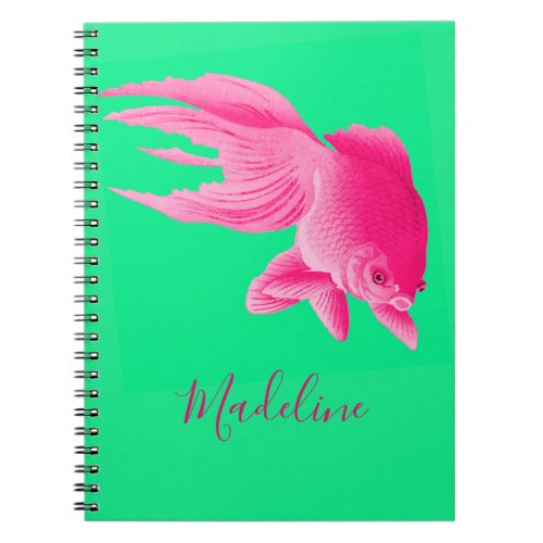 Green Pink Goldfish Large Modern Pop Personal Notebook