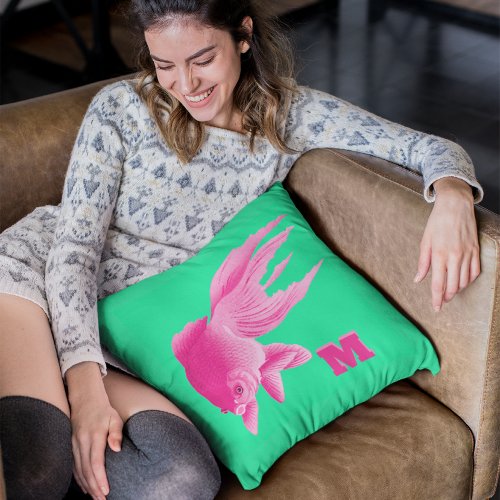 Green Pink Goldfish Large Modern Pop Throw Pillow