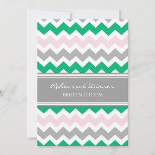 Green Pink Grey Chevron Rehearsal Dinner Party Invite