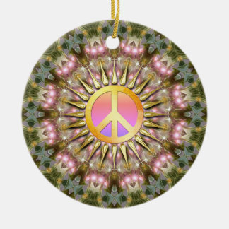Green Pink Healing Light Peace Mandala Ceramic Ornament