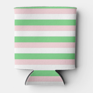Green Pink Horizontal Stripe Pattern Can Cooler