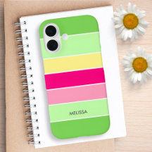 Green & Pink Horizontal Stripes Monogram Case-Mat