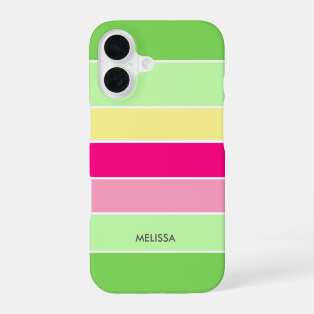 Green & Pink  Horizontal Stripes Monogram Case-Mat Iphone Case (Back)