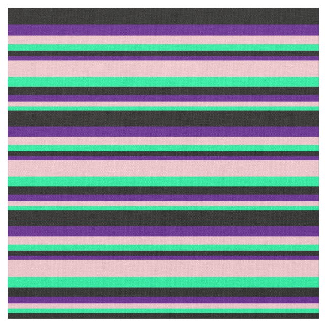 Green, Pink, Indigo, and Black Lines Fabric (Close Up)