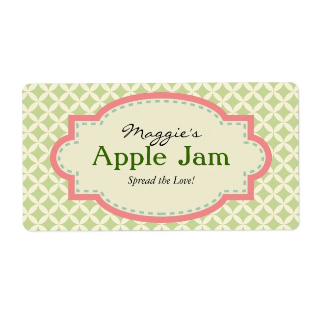 Green Pink Jam Jar Labels, Custom Label (Front)