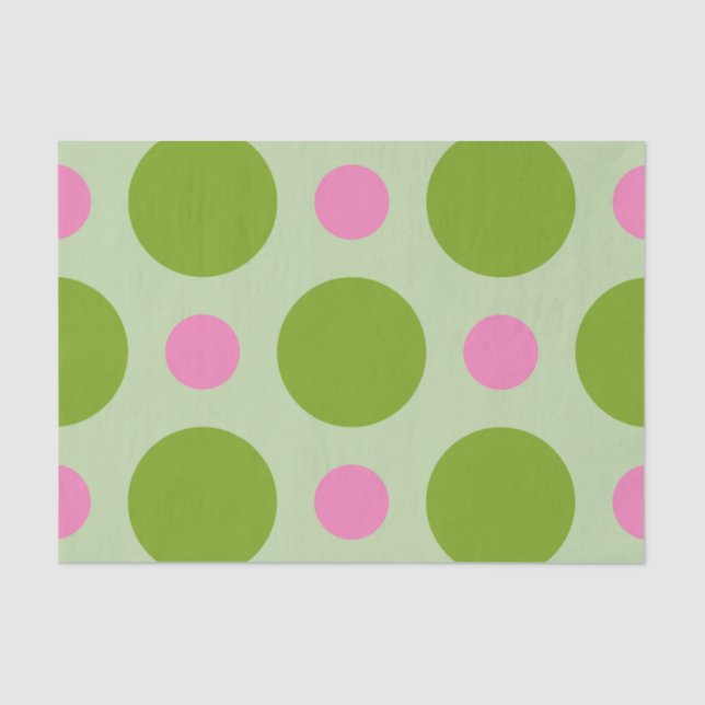 GREEN & PINK LARGE POLKA DOTS TISSUE PAPER (Front)