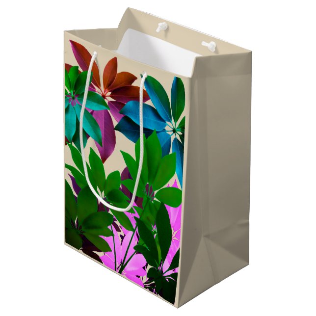 Green & Pink  Leaves Gift Bag (Front Angled)