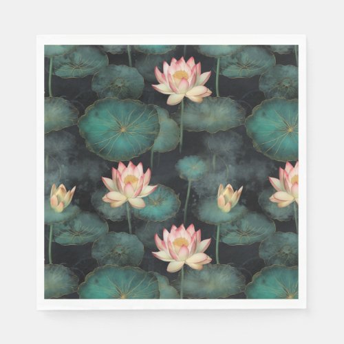 Green pink lily pond pattern napkins