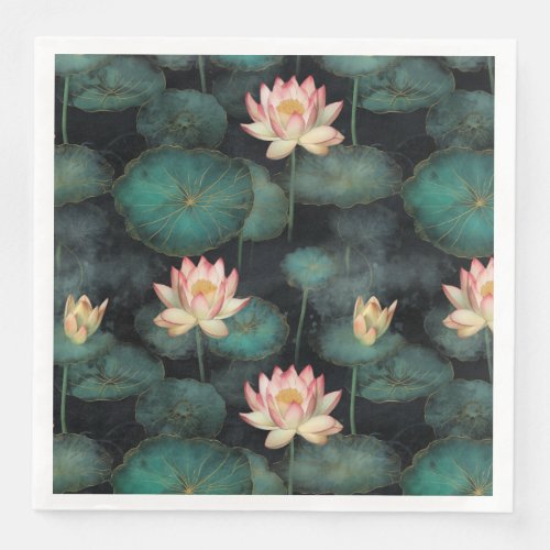 Green pink lily pond pattern paper dinner napkins