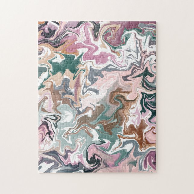 Green & Pink Liquid Acrylic Art Jigsaw Puzzle  (Vertical)