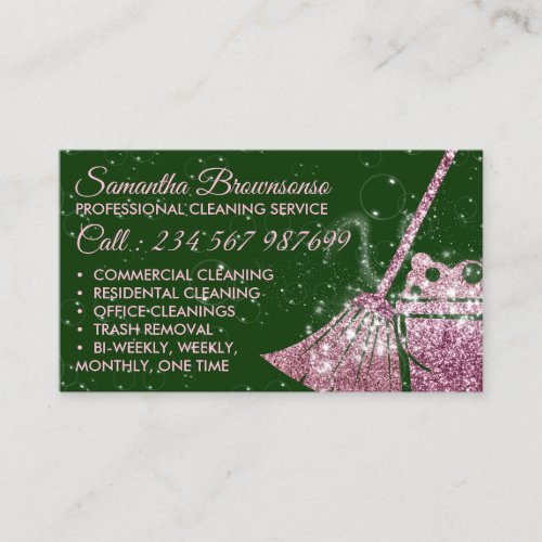 Green Pink Luxury Cleaning Service Maid Janitorial Business Card