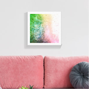 Green Pink Mandala Boho Canvas Wall Art