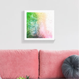 Green Pink Mandala Boho Canvas Wall Art