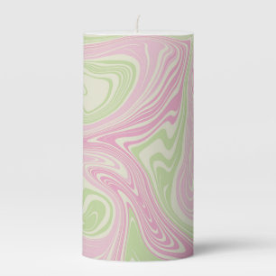 Green Pink Marble Abstract Elegant Modern Decor Pillar Candle
