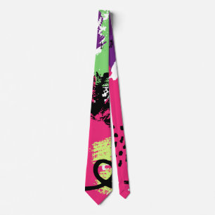 Green Pink Mid Century Abstract Scribble Grunge Neck Tie