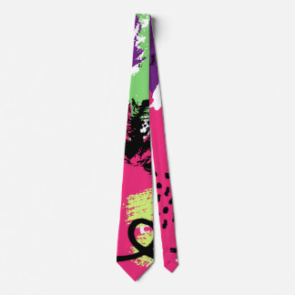 Green Pink Mid Century Abstract Scribble Grunge Neck Tie
