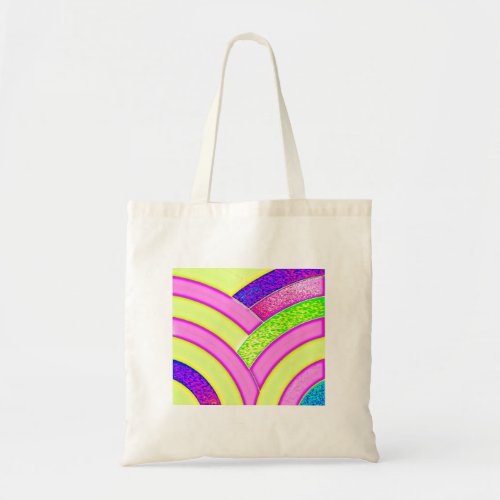 green pink modern curved chevron tote bag