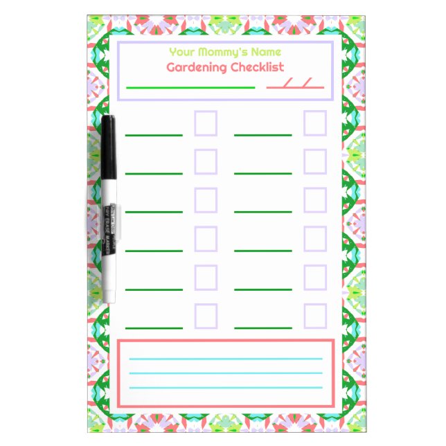 Green Pink Mother’s Day Gardening Plan Checklist Dry Erase Board (Front)