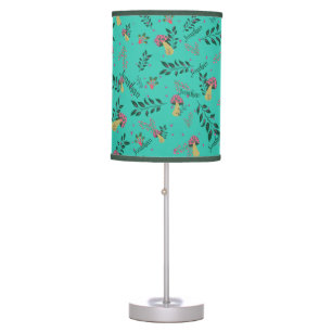 Green Pink Mushrooms Illustration Nursery Night Table Lamp