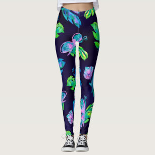 Structured Art Style Pink Navy Blue Leggings, Zazzle