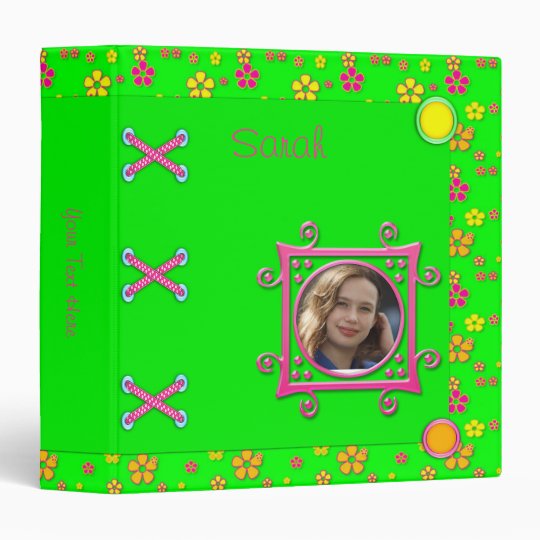 Green Pink Neon Flowers Binder