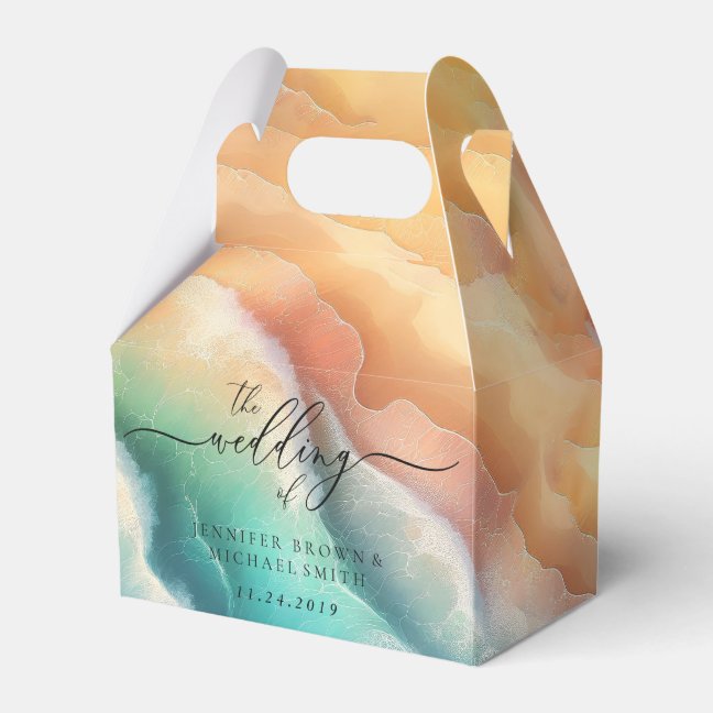 Green Pink Ocean Beach Blue Watercolor Summer Sun Favor Boxes