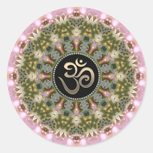 Green Pink Om Mandala Sticker (Front)