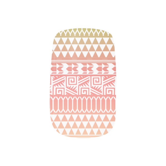 Green Pink Ombre Geometric Aztec Tribal Pattern Minx Nail Wraps (Left Thumb)