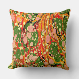 Green, Pink, Orange Marble Swirl Accent Pillow
