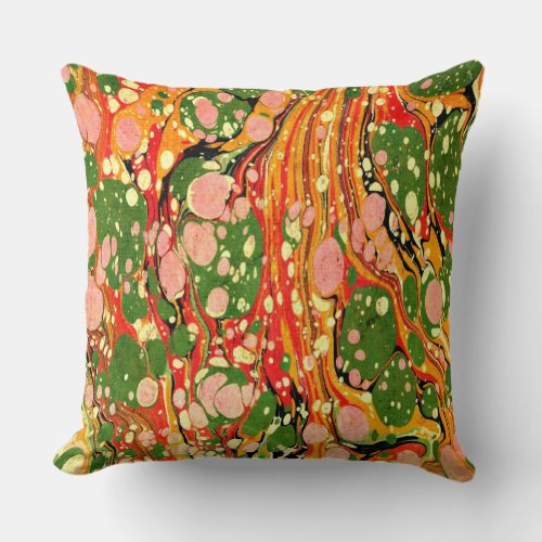 Green Pink Orange Marble Swirl Accent Pillow