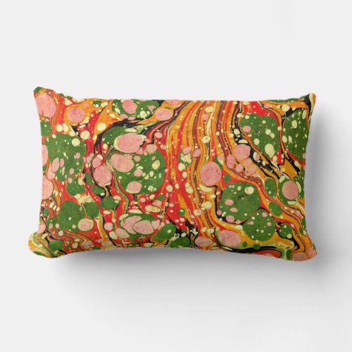 Green Pink Orange Marble Swirl Lumbar Pillow