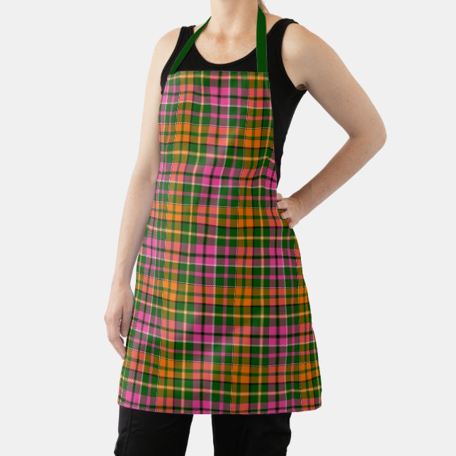Green Pink Orange Plaid Tartan Design  Apron (Insitu)