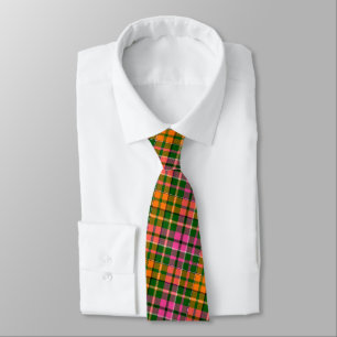 Green Pink Orange Plaid Tartan Design Neck Tie