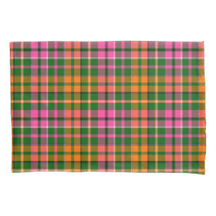 Green Pink Orange Plaid Tartan Design Pillow Case