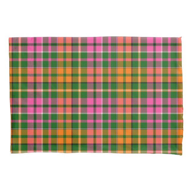 Green Pink Orange Plaid Tartan Design  Pillow Case (Front)