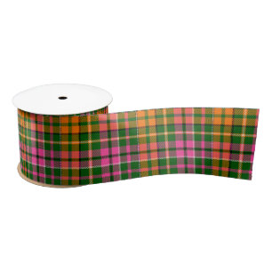 Green Pink Orange Plaid Tartan Design  Satin Ribbon