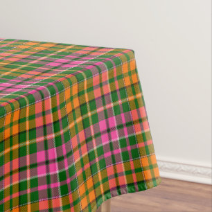 Green Pink Orange Plaid Tartan Design  Tablecloth