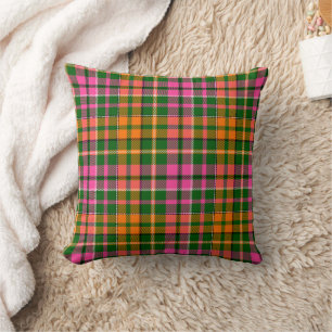 Green Pink Orange Plaid Tartan Design  Throw Pillow
