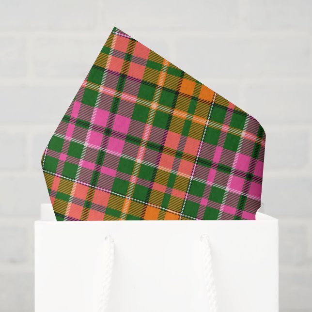 Green Pink Orange Plaid Tartan Design  Tissue Paper (Gift Bag)