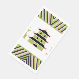 Green Pink Pagoda Stripe Chinese Paper Guest Towels