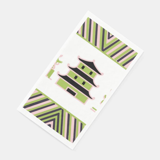 Green Pink Pagoda Stripe Chinese Paper Guest Towels (Corner)