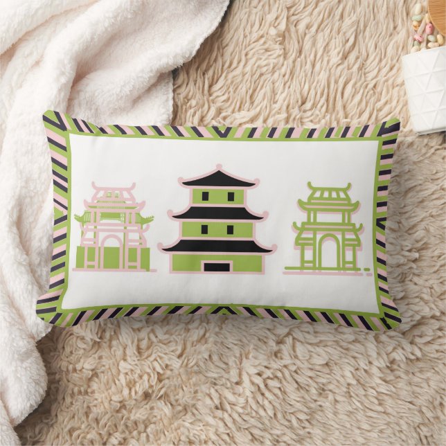 Green Pink Pagoda Striped Lumbar Lumbar Pillow (Blanket)