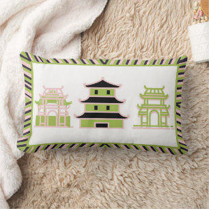 Green Pink Pagoda Striped Lumbar Pillow